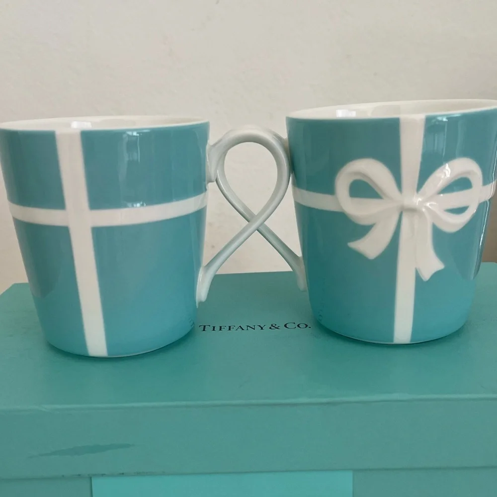 Tiffany & Co. Blue and White Ribbon Mug Set,Box,cards,Collectible Retired BNWOT - Picture 7 of 15